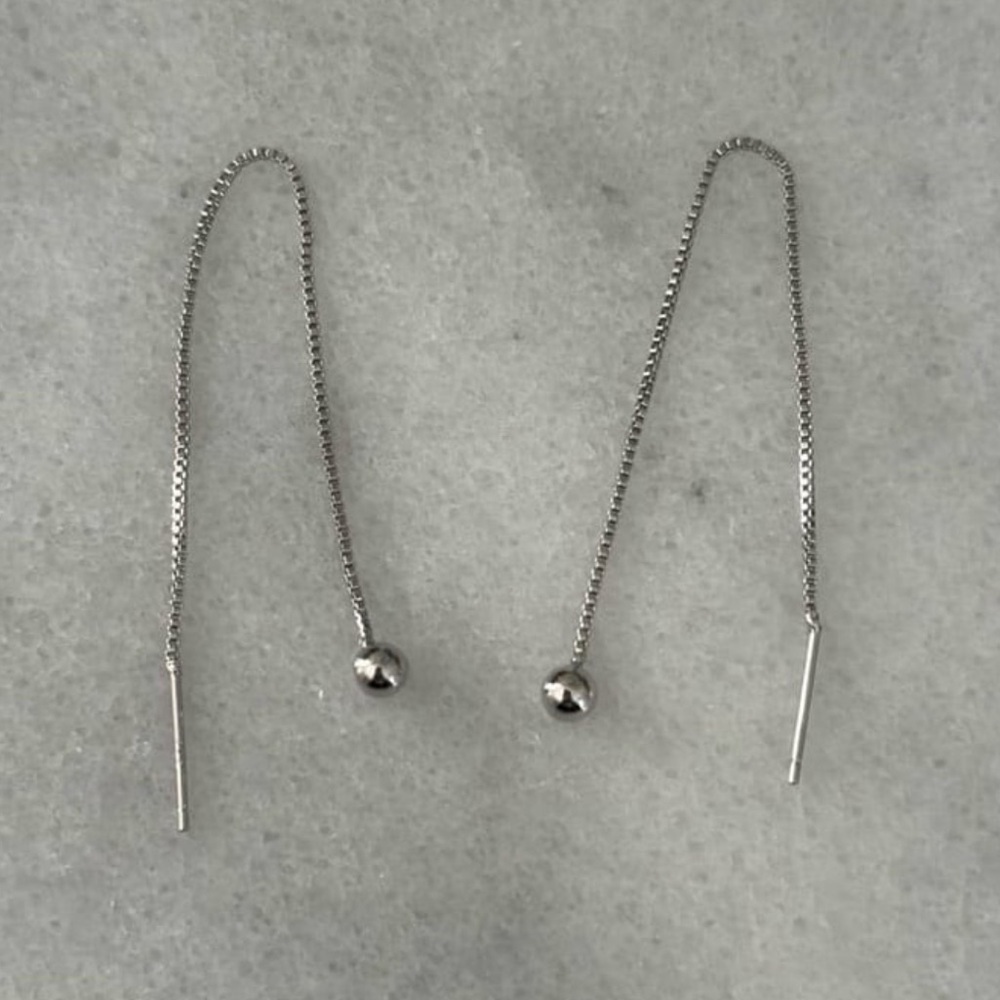 Sterling Silver Threaded Thread Ball Chain Dangle Earrings